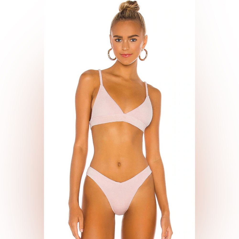 Frankies Bikinis Claire Bikini Terry Top and Bottom in Baby Pink NWT